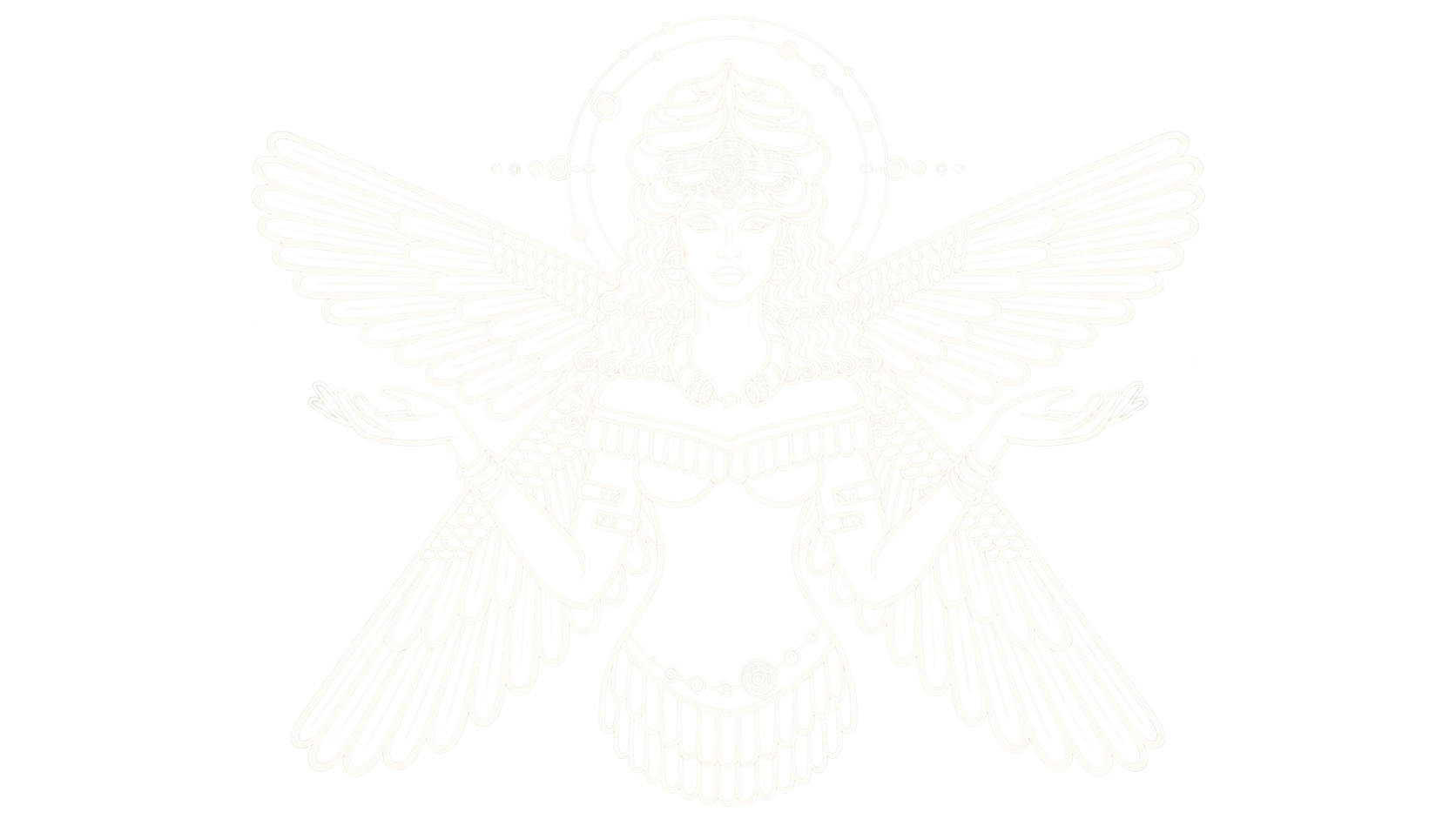 Inanna winged goddess illustration on a pink background